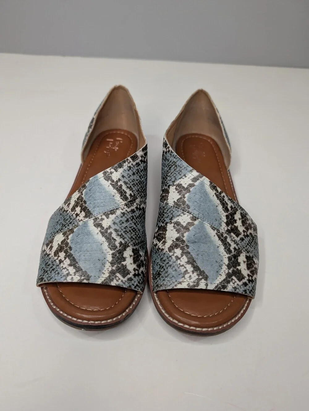 Crown Vintage Snake Print Blue Gray Open Toe Slip On Shoes Sandals Women's 8M